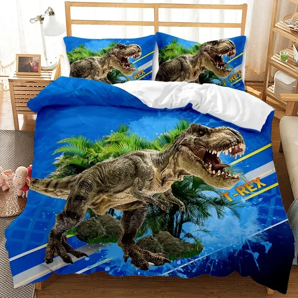 Juegos de cama de dinosaurio 3D, funda nórdica de batalla del Mundo Jurásico, funda de edredón de dinosaurio única, funda de edredón de poliéster King para niños