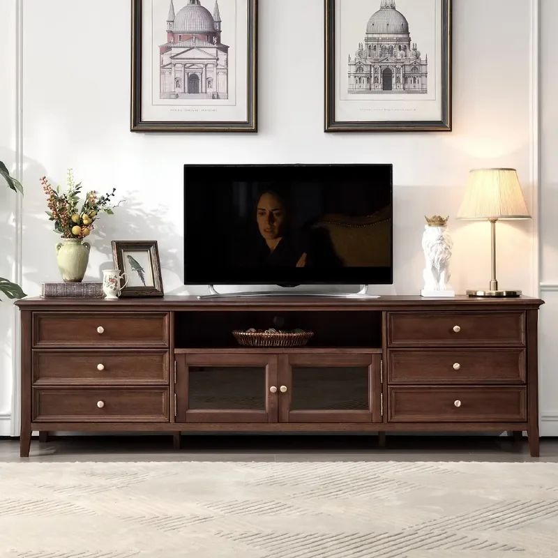 for American Country Solid Wood TV Cabinet and Coffee Table Combination Furniture Set Living Room Floor Storage Unit Complete