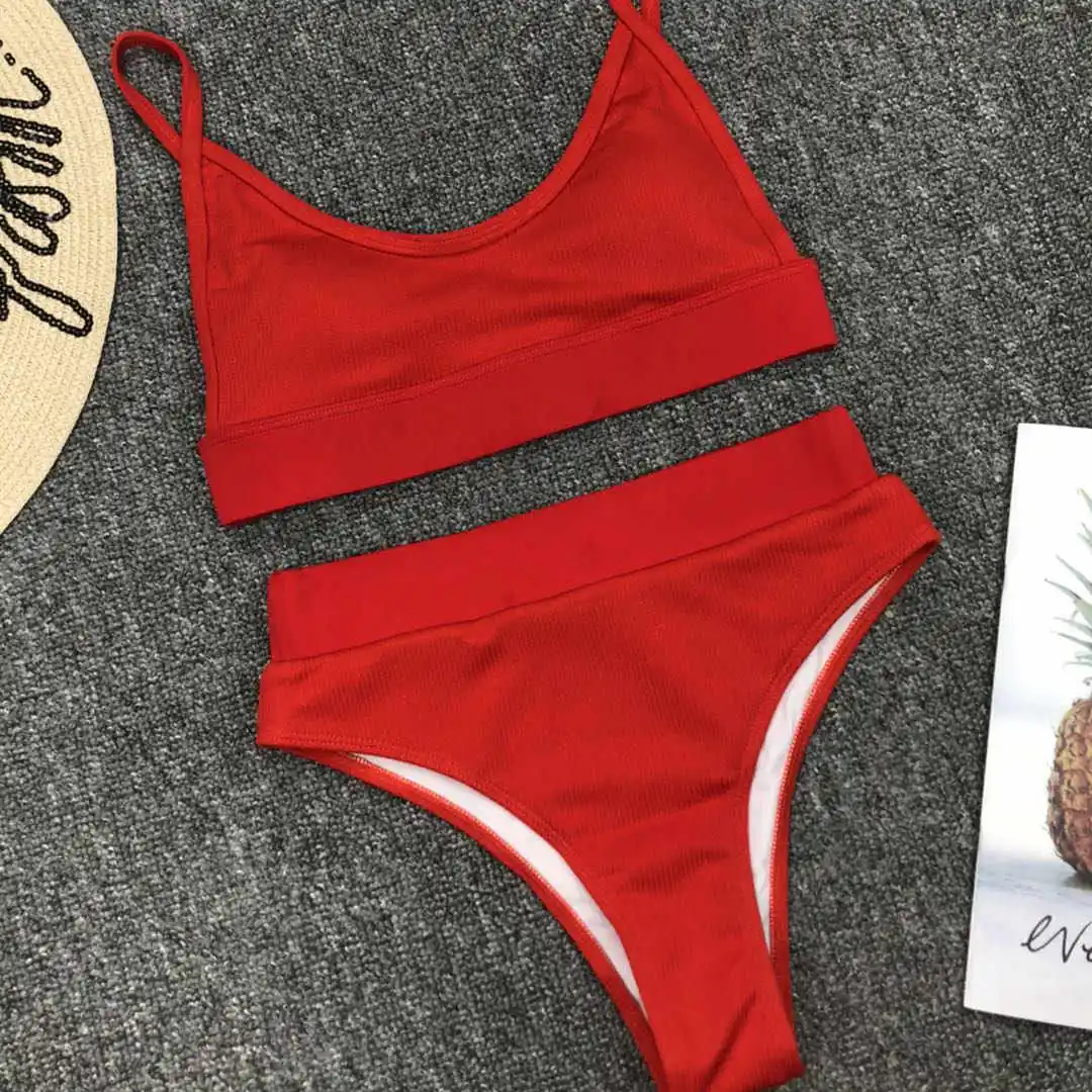 S - XL Sexy Damen-Badeanzug, High-Waist-Bikini, zweiteiliger Bikini-Set, gerippter Badeanzug, Damen-Badebekleidung V2375 – Detail 32
