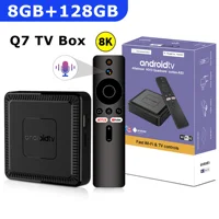 Q7 nuevo Android 14 TV Box 8GB + 128GB de decodificador de red inteligente compatible con WiFi 6 Bluetooth 5,0 4K HDR10 Control remoto por voz TV Box
