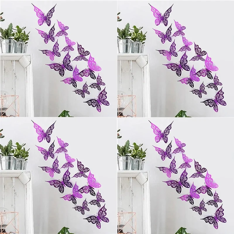 1/4/8sets 3d Hollow Butterfly Wall Décor 3 Sizes Butterfly Decor Hollow Carving Butterfly Exquisite Design, Party Decorations
