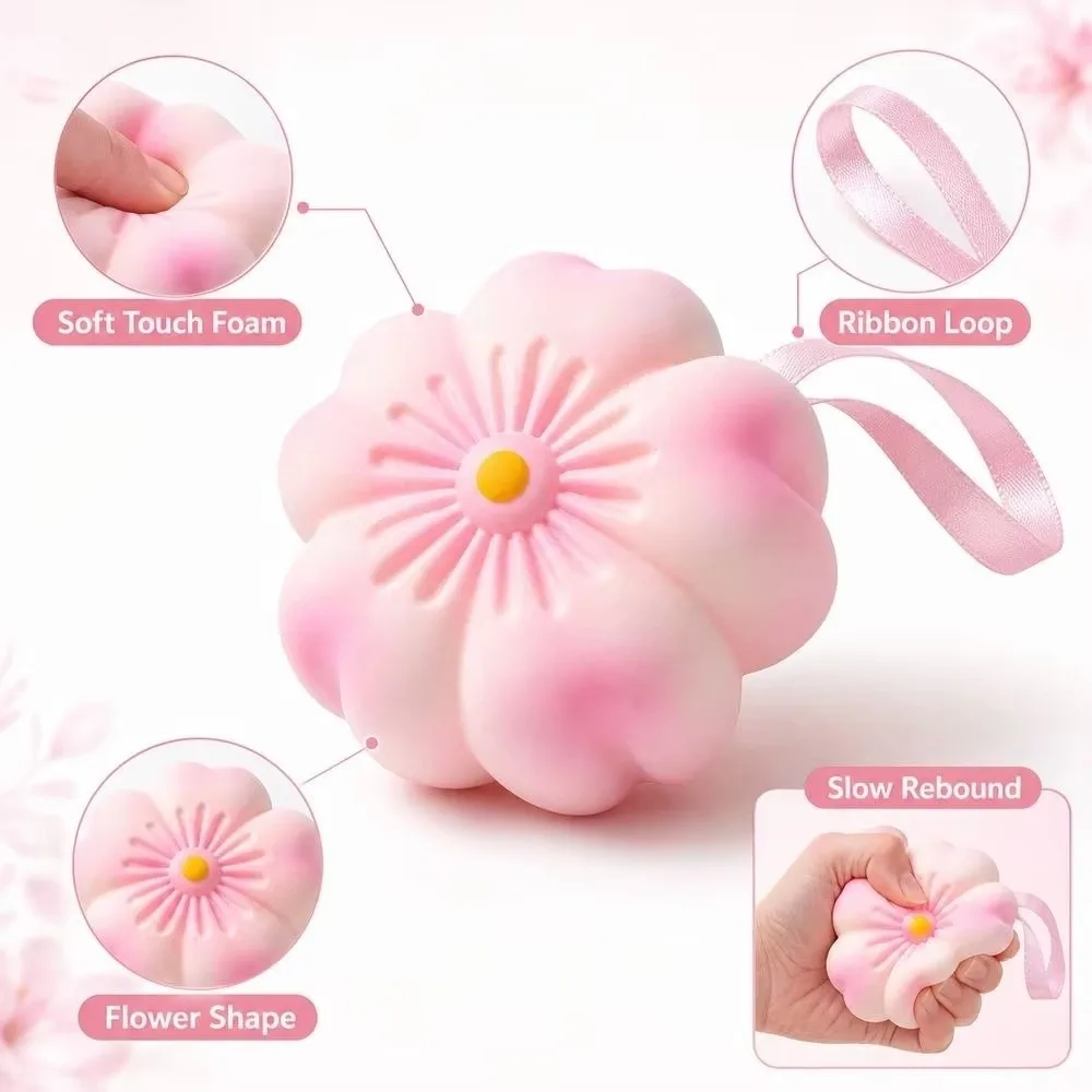 Sensory Cherry Blossom Shape Squeezable Slow Rebound Soft TPR Pinch Novelty Slow Rising Squishy Restlessness