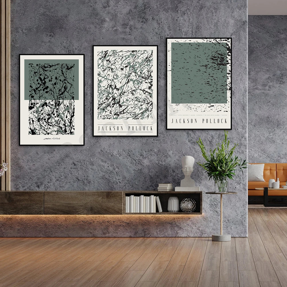 Jackson Pollock Print, Abstract Digital Art Painting, Pollock Art Collectibles,  Green Exhibition Poster Boho Line Drawing