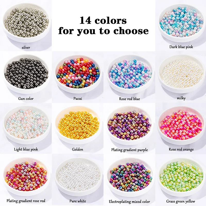 Hot Sale Wholesale Beads 4/6/8/10mm No Hole Round Plastic Acrylic ABS Imitation Pearl Beads 500g/Bag Pearl Beads DIY