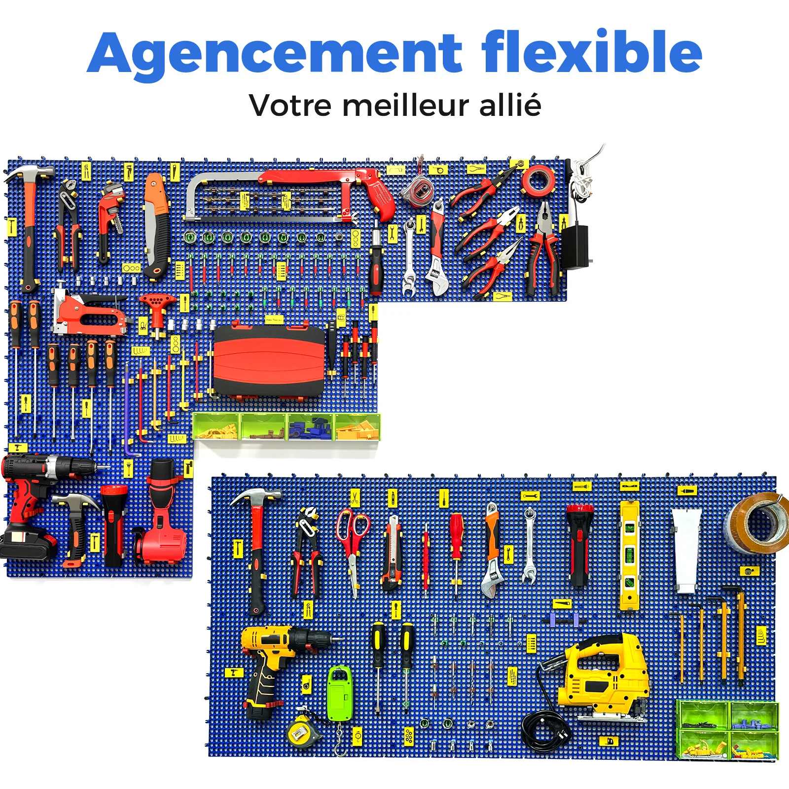 12개 블루 플라스틱 페그보드 세트 428개 액세서리, 녹 방지, 처짐 방지, 차고 페그보드 벽 페그보드 정리함