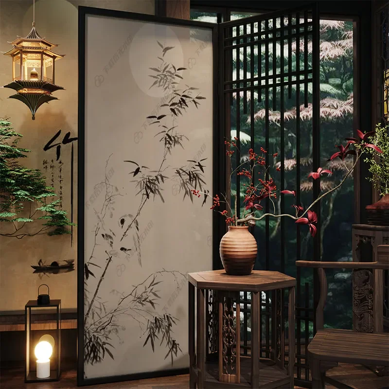 for Medieval Solid Wood Folding Screen Home Zen Bamboo Pattern Foldable Mobile Corner Decoration Living Room Balcony