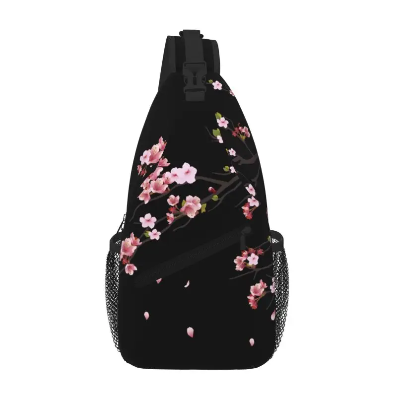 Japanese Sakura Cherry Blossoms Sling Chest Bag Unisex Waterproof Travel Hiking Daypack Daily Casual Crossbody Shoulder Bag