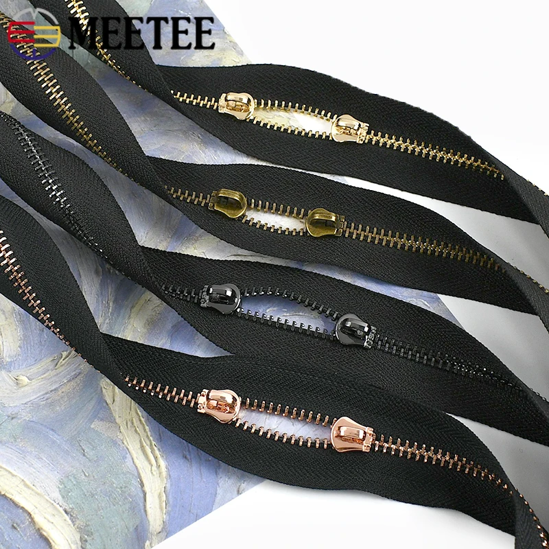 

2/5Yards Meetee 3#5# Metal Zipper with Zips Slider Closures for Bags Pocket Zip Puller Zippers Repair Kit DIY Sewing Accessories