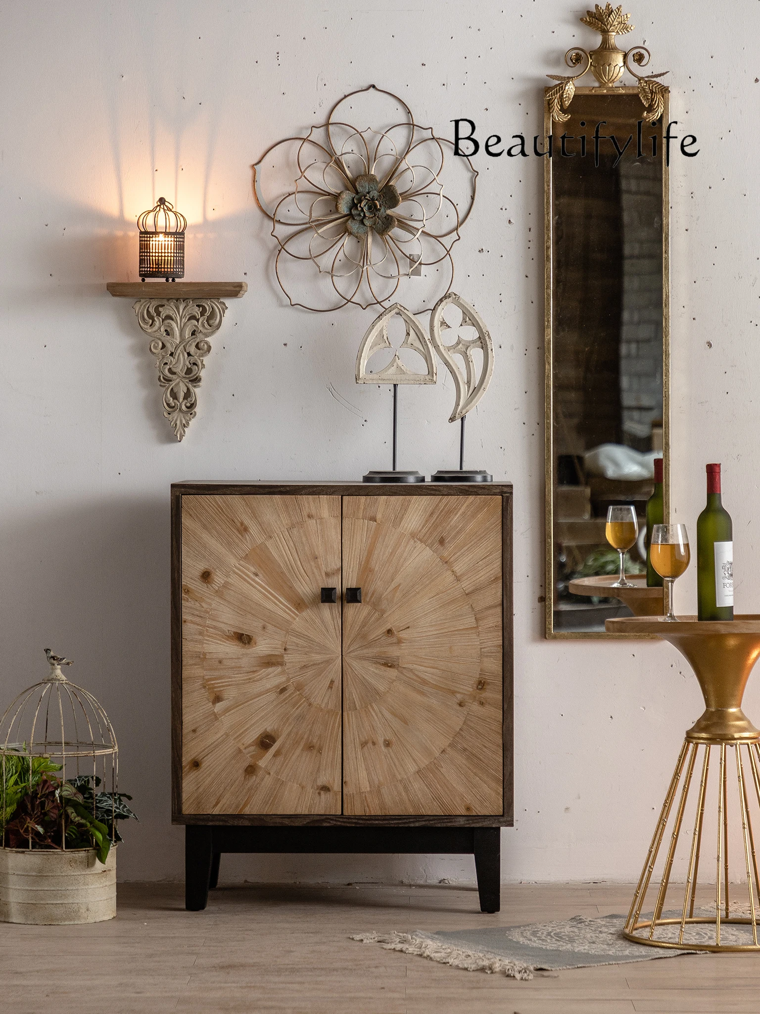 

American-Style Entrance Cabinet Household Simple Solid Wood Storage Cabinet
