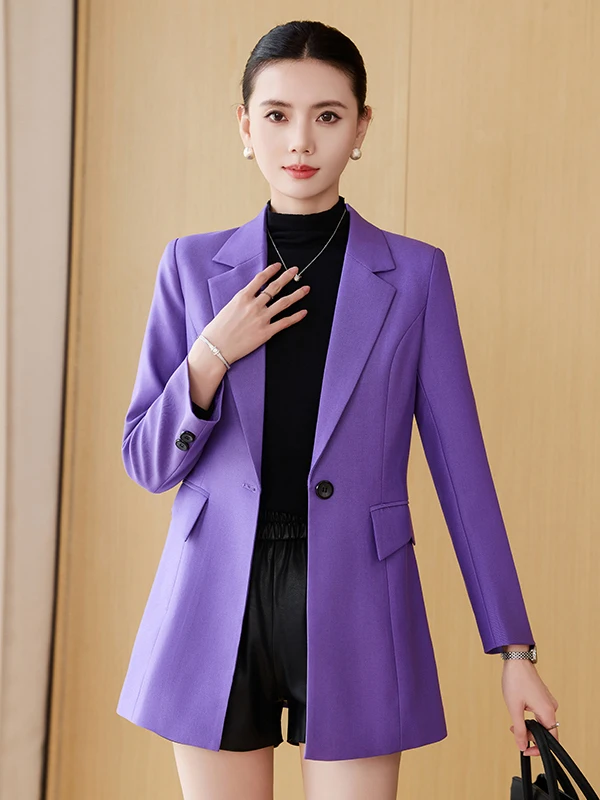 Elegant Purple Suit Jacket for Women Commute Style Long Sleeve Fashion Simple Ladylike Design High End Autumn New Arrival