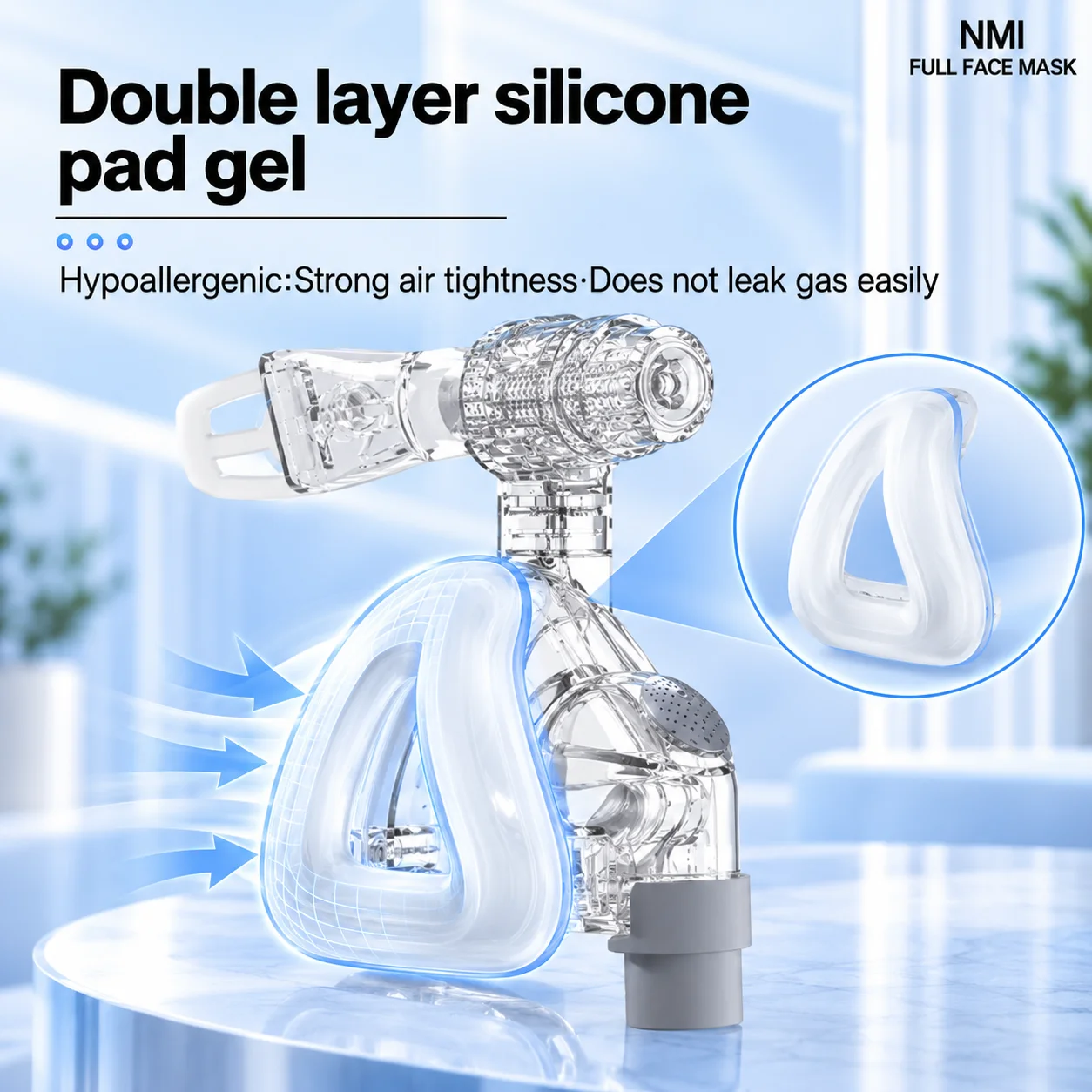 Resoxy NMI CPAP Vollgesichtsmaske Doppelschichtige Silikonpolsterung Leiser Auspuff Komfortables Kopfband für Schlaf, Schnarchen und Apnoe – Detail 8
