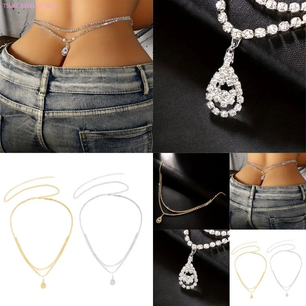 62KE سلسلة الخصر على شكل قطرة الماء، مجوهرات للجسم، إكسسوار نحاسي مزدوج حبلا قابل للتعديل لحدث صيفي غير رسمي