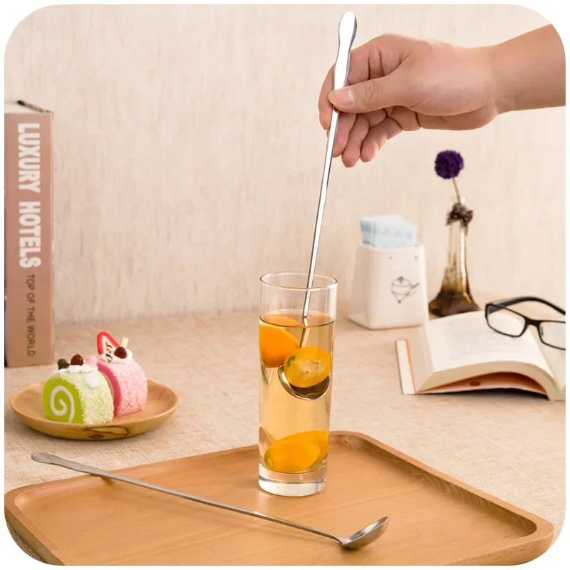 30CM Stainless Steel Long Handle Stir Spoon Creative Ice Cream Dessert Scoop Korean Cocktail Coffee Tea Mixing Spoon Flatware