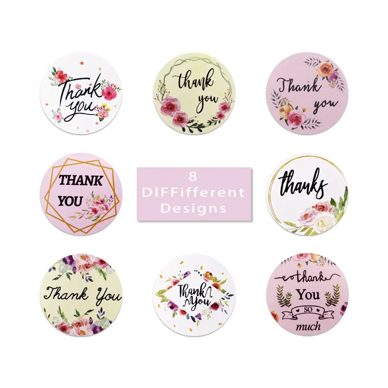 Floral pattern thank you sticker Gift Wrap Labels Envelope Seals Round 8 styles to choose from 50-500pcs roll wholesale 1 inch