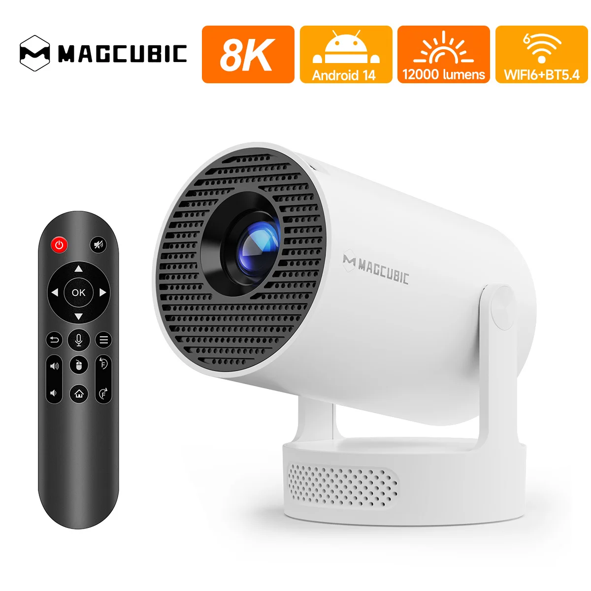 Magcubic 8K HY300 Pro+ Projektor HD Android 14 Heimkino 12000 Lumen Wifi6 BT5.4 Tragbarer Outdoor-Projektor mit Lautsprecher