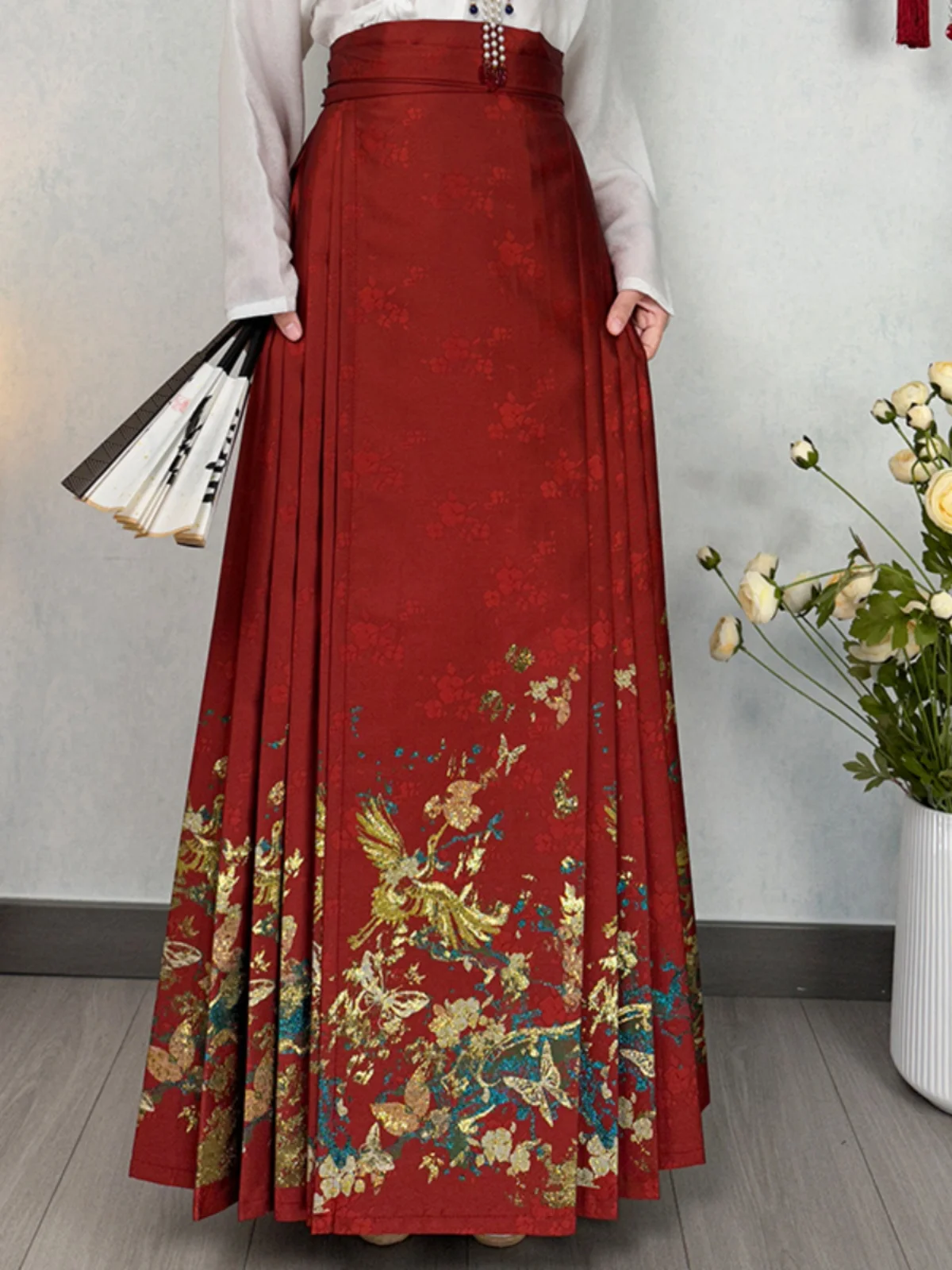 

Qingyuan Hanfu Ming Dynas повседневная юбка с хвостом для поездок на работу, синяя тканая золотая юбка на весну и лето, Новое поступление, женская юбка