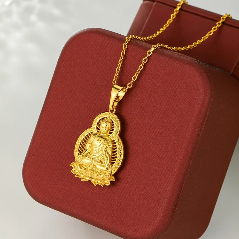 

Luxury 24K 9999 Pure Gold real gold Women's Lotus Guanyin Pendant Necklace