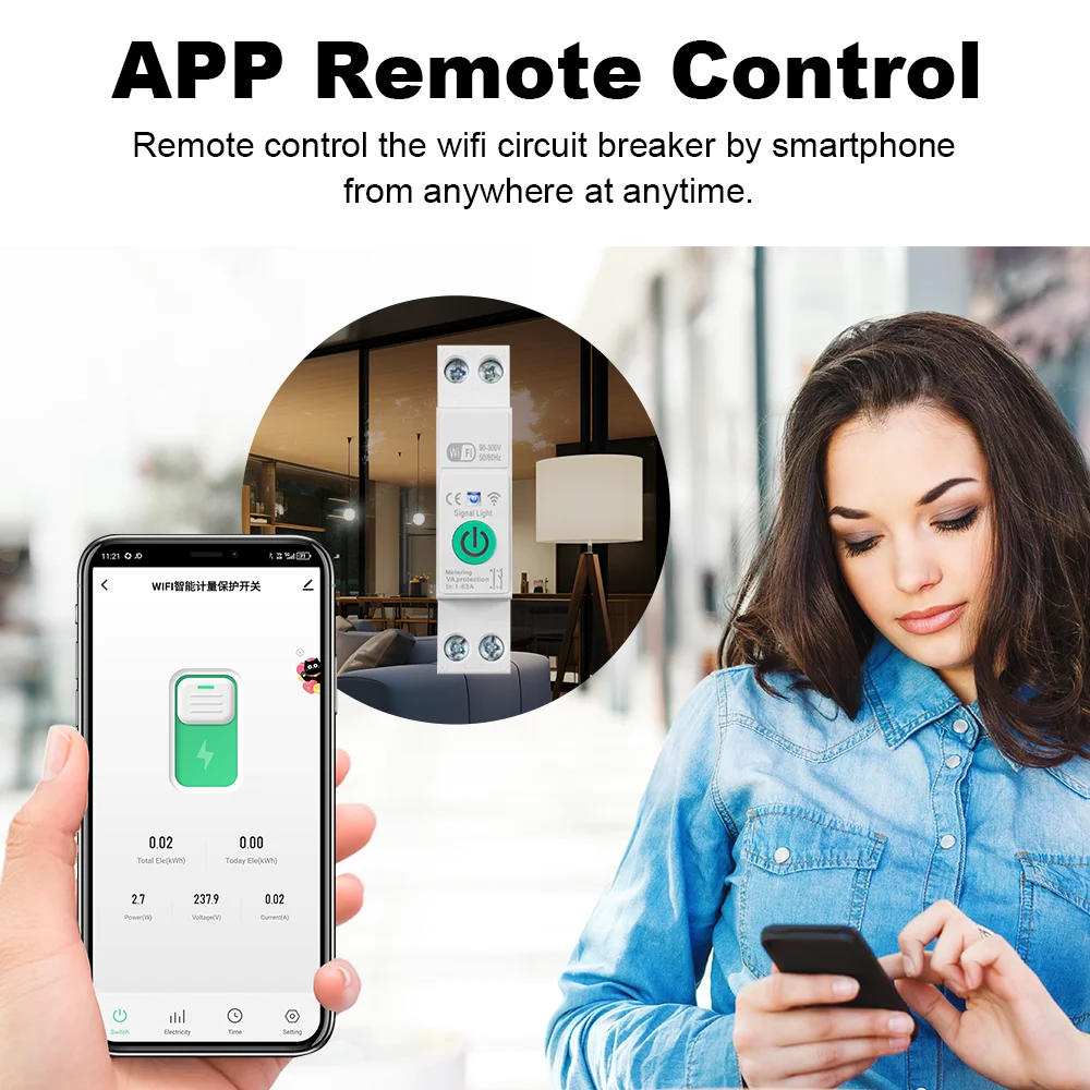 Manhot WIFI Smart Circuit Breaker 1P 16A Power Metering Energy Meter KWh Work With Tuya APP Remote Switch Voltage Current Protec