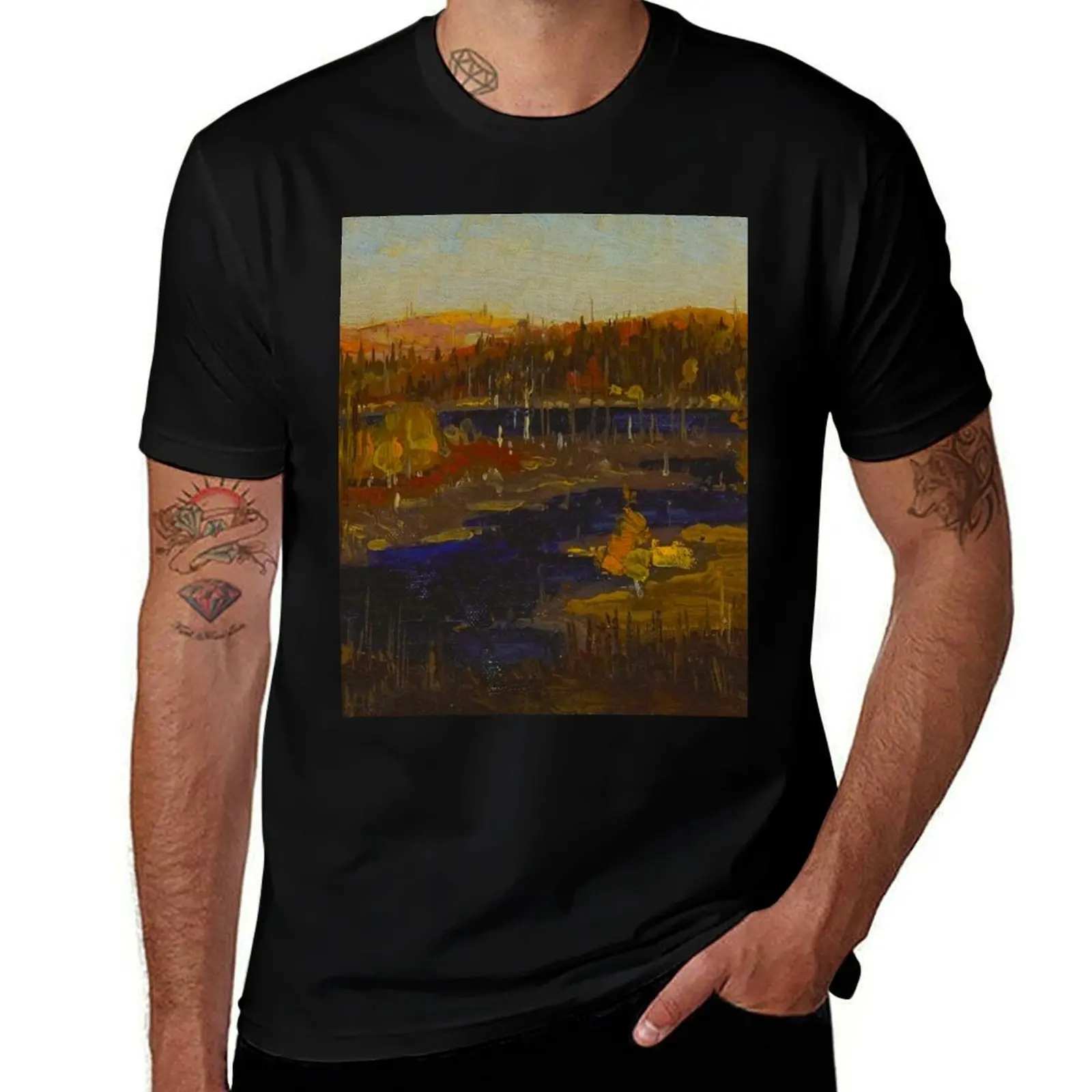 Tom Thomson Autumn Evening, Burnt Land 1912 or 1913 Canadian Landscape Artist T-Shirt Basic Lightweight Short Sleeve Tee T-Shirt