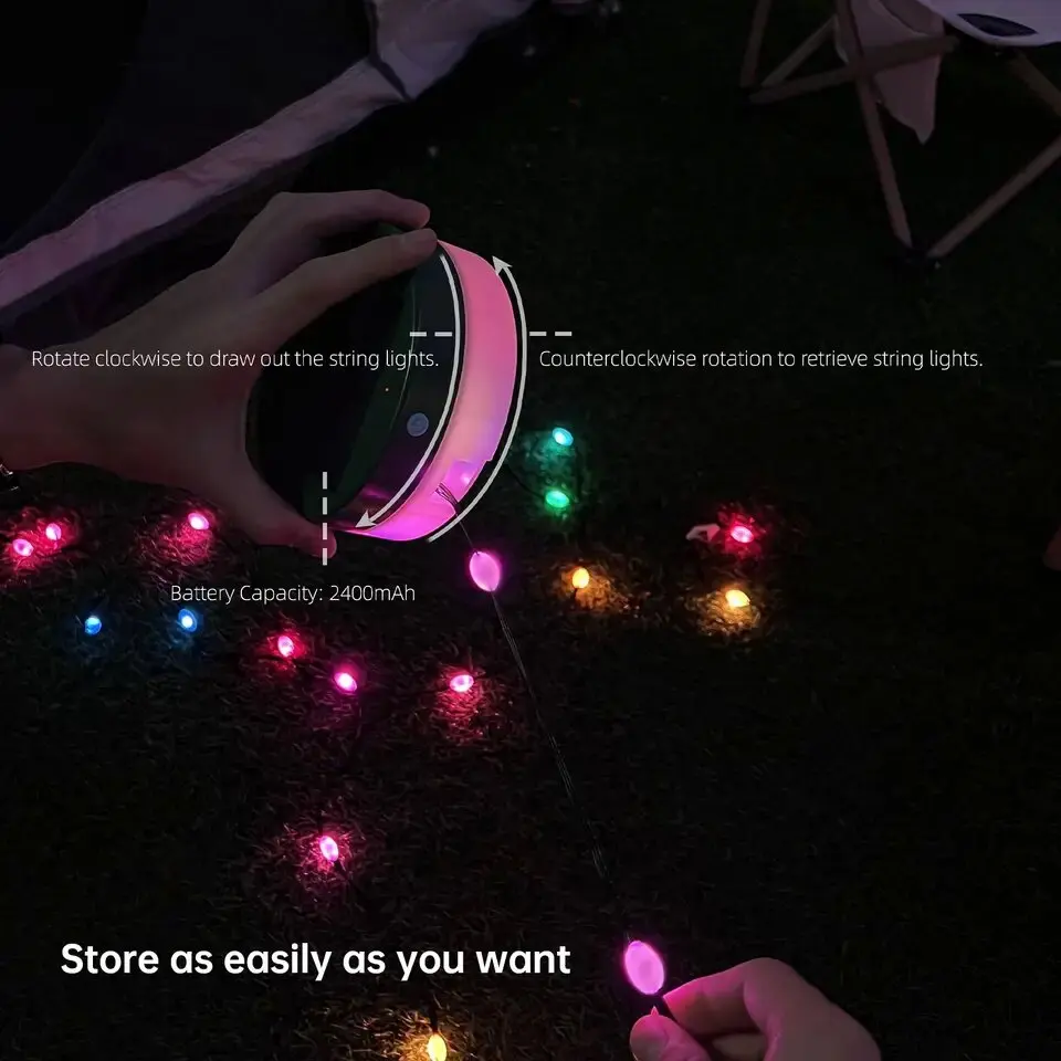 Multi-function Solar Camping Tent Light Rechargeable Lights Outdoor Portable APP Control Camping Luminous Smart LED String Lamp