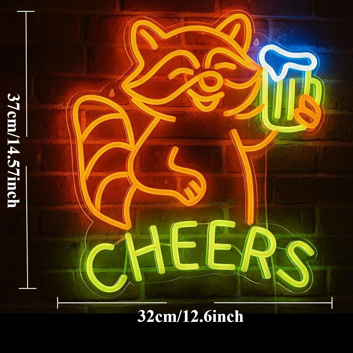 Raccoon Beer Neon Sign Fun Animal LED Neon Light USB Dimmable for Man Cave Bedroom Game Room Party Home Wall Decor Business Gift