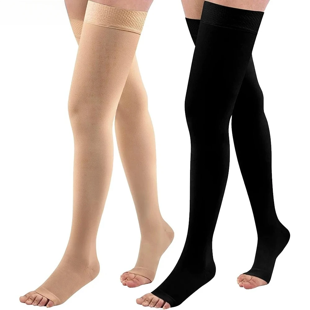 1Pair Thigh High Compression Stockings 20-32 Toeless Circulation Socks for Women & Men Circulation with Silicone Dot Band