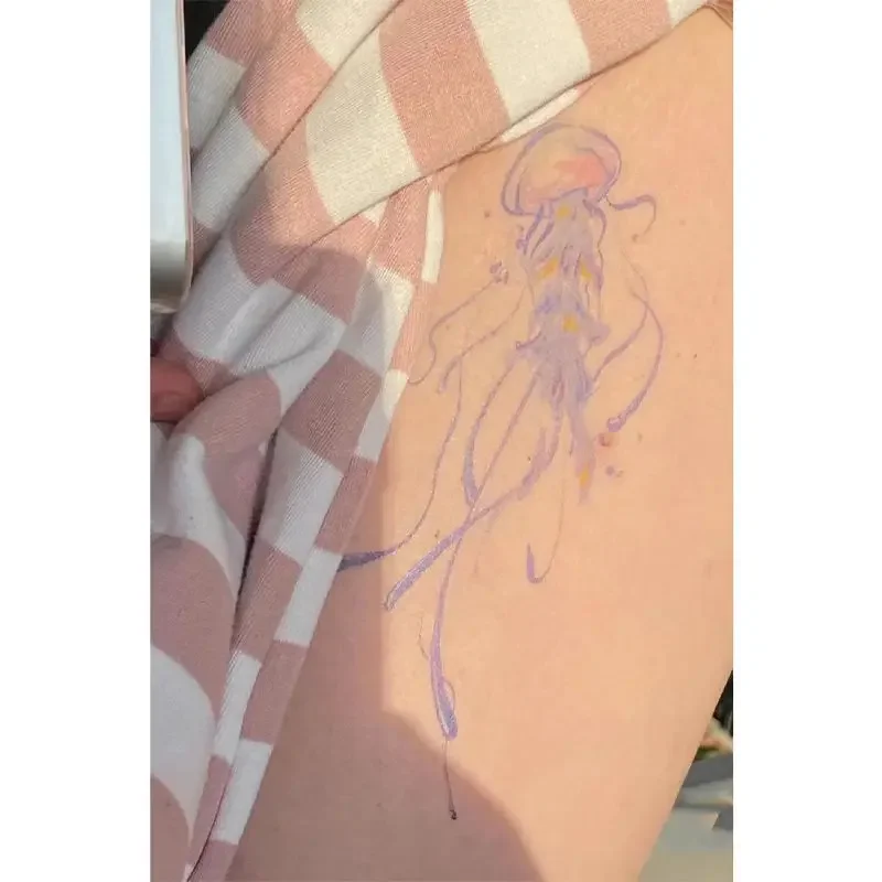 Lasting Jellyfish Fake Tattoo for Woman Man Arm Art Tattoo Sticker Cartoon Temporary Tattoos Waterproof Tatuajes Temporales