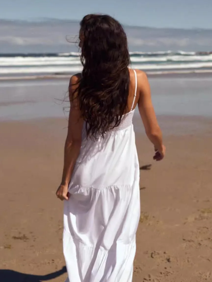 Verão novo feriado sle um ombro em camadas emenda cinta dr feminino cintura solta sem sve casual dr