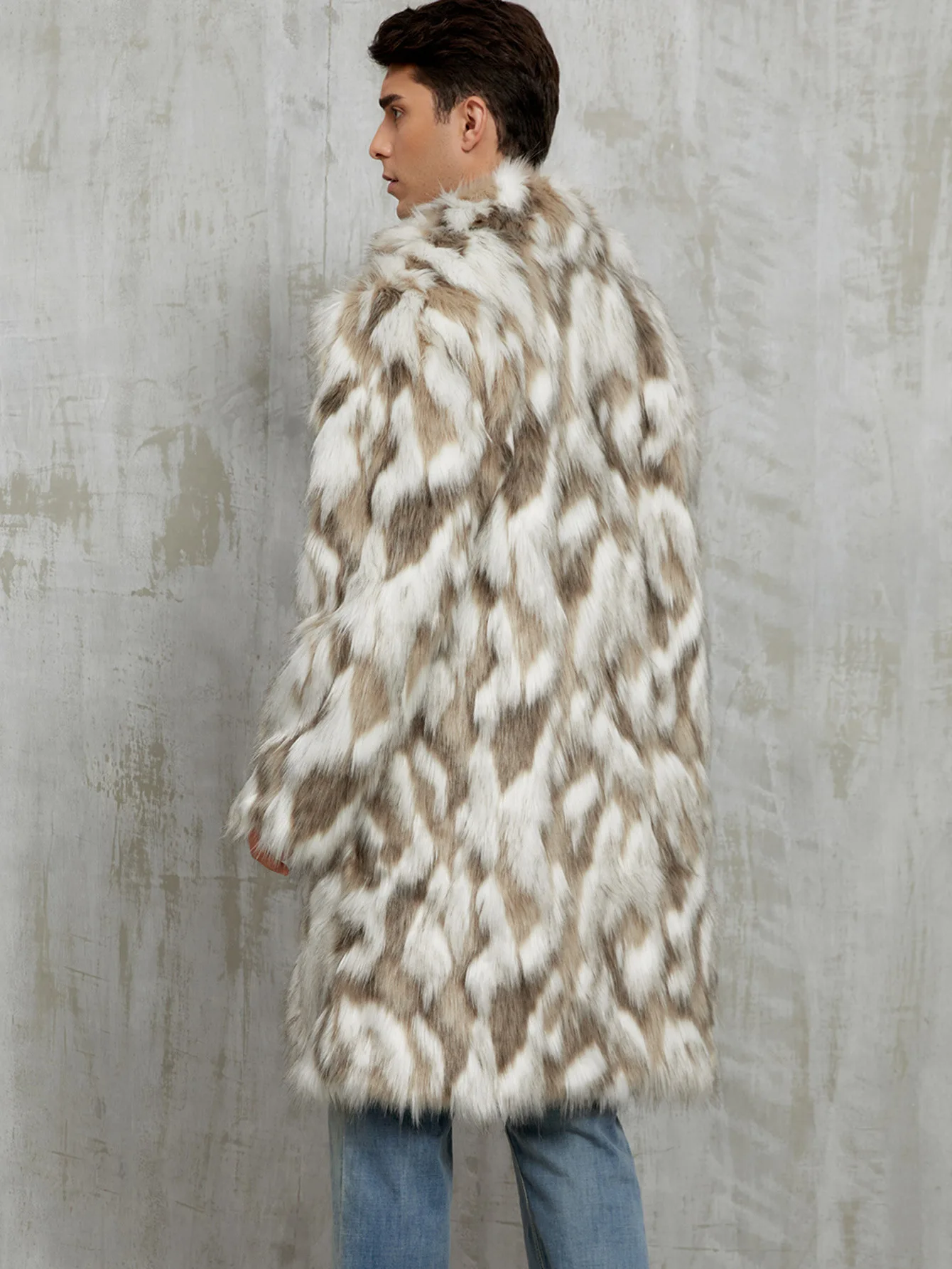 New autumn and winter contrasting color men's suit collar faux fur long warm coat coat