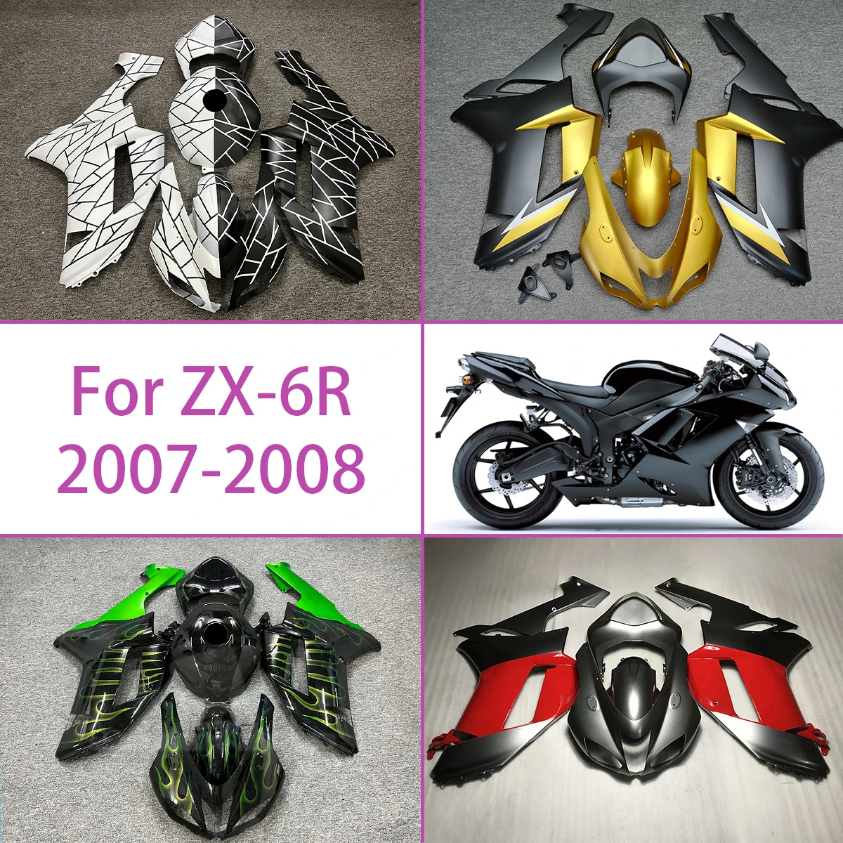 New ABS Fairings Suitable 2007 2008 ZX 6R Custom Motorcycle Fairing Panels  For Kawasaki 07 08 ZX-6R