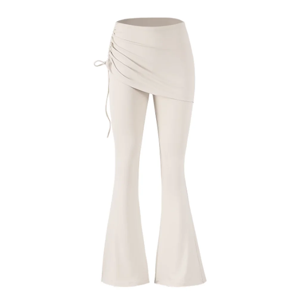 Modische gefälschte zweiteilige Schlaghose für Damen, hohe Taille, Yogahose, Bootcut-Leggings für Workout, Fitnessstudio, Alltag, Streetwear