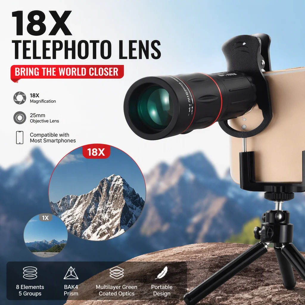 18x telephoto phone lens set, concert telephoto lens, outdoor rangefinder, telephoto lens