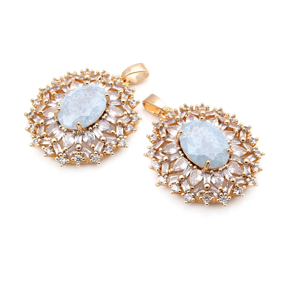 2PCS 18K Gold Color Brass and Zircon Oval Necklaces Charms Pendants High Quality Jewelry Making Supplies Accessories for Women - view 6