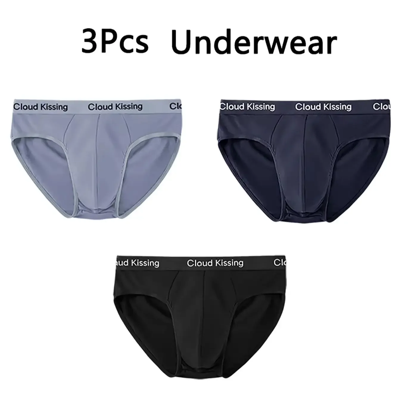 3Pcs men's ice silk underwear breathable U-shaped convex triangle underwear quick drying low waist underwear sexy