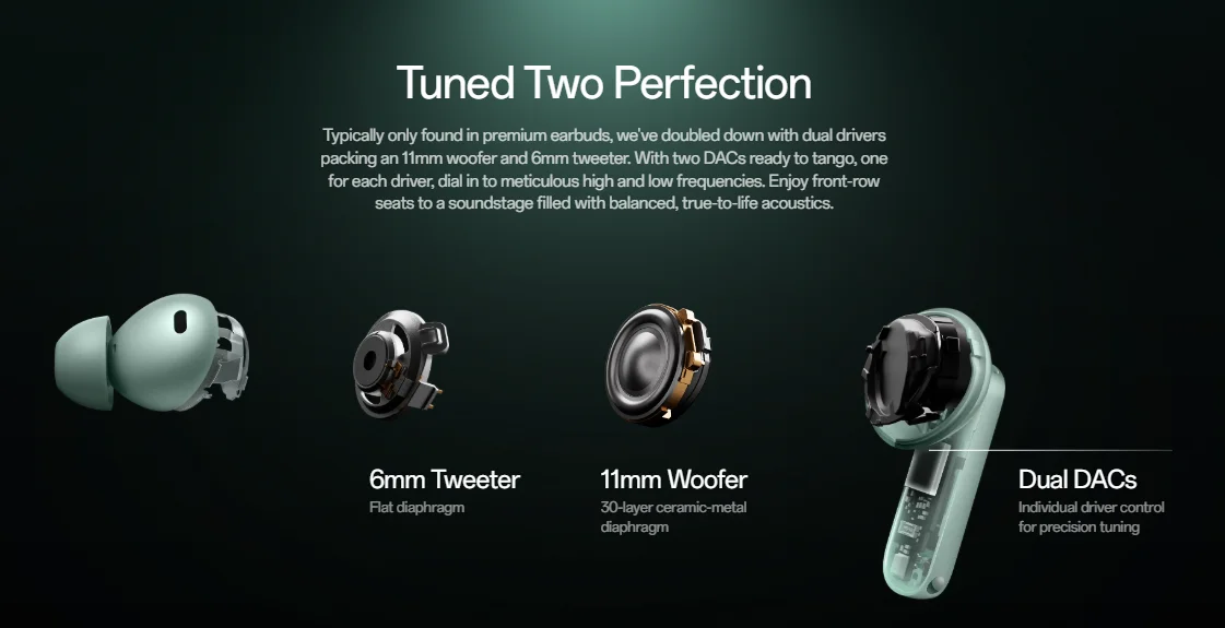 Globale Version OnePlus Buds 4 True Wireless-Ohrhörer Bis zu 55 dB Geräuschunterdrückung ANC Zwei Treiber mit zwei DACs Bluetooth 5.4 – Detail 4