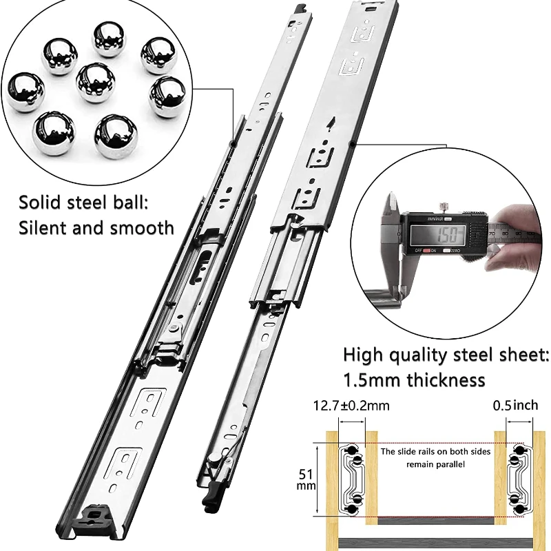 Imagem -04 - Corrediças da Gaveta dos Encaixes da Mobília da Capacidade de Carga Alta da Corrediça da Gaveta do Fechamento para Armários Prateleira dos Bens