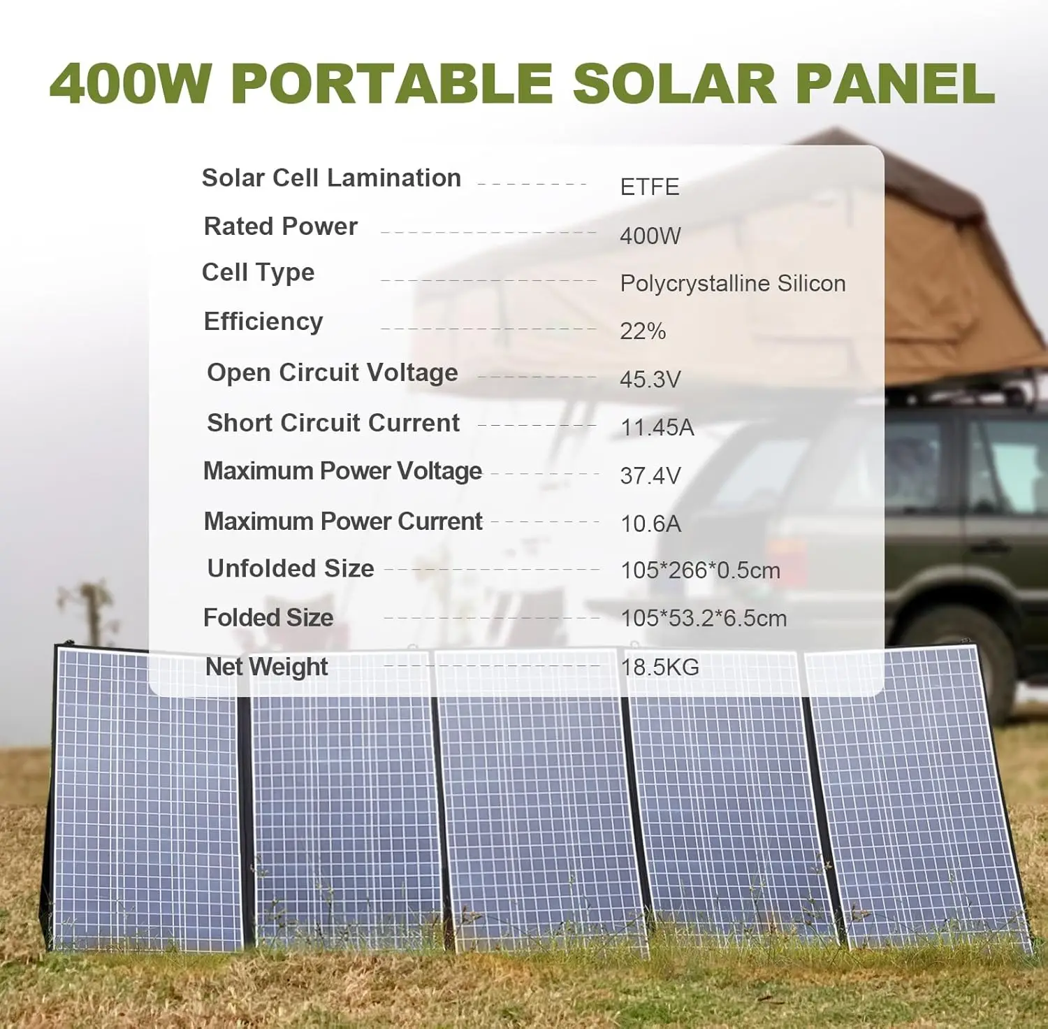 SP037 400W Portable Solar Panel Waterproof IP67 Foldable Solar Panel Kit with 37.4V Output Solar Charger for Outdoor A