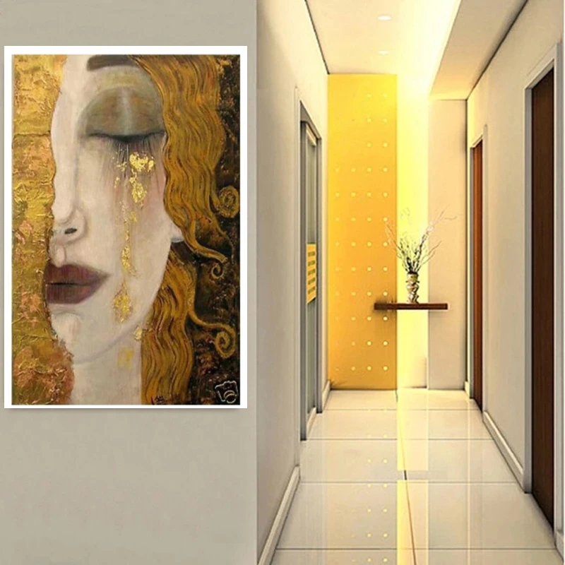 Golden Tears by Gustav Klimt Oil Paintings on Canvas Abstract Wall Art Home Decor Painting for Bathroom,Bedroom,Hand Painted