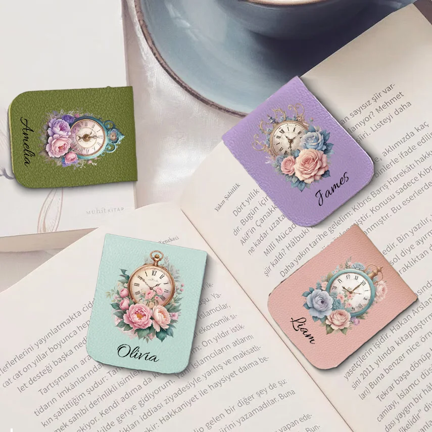 1 szt. Zakładka do książki z różą i alarmem, Skórzana zakładka do książki z różą na zamówienie, Personalizowana zakładka magnetyczna, Prezent urodzinowy dla miłośnika książek