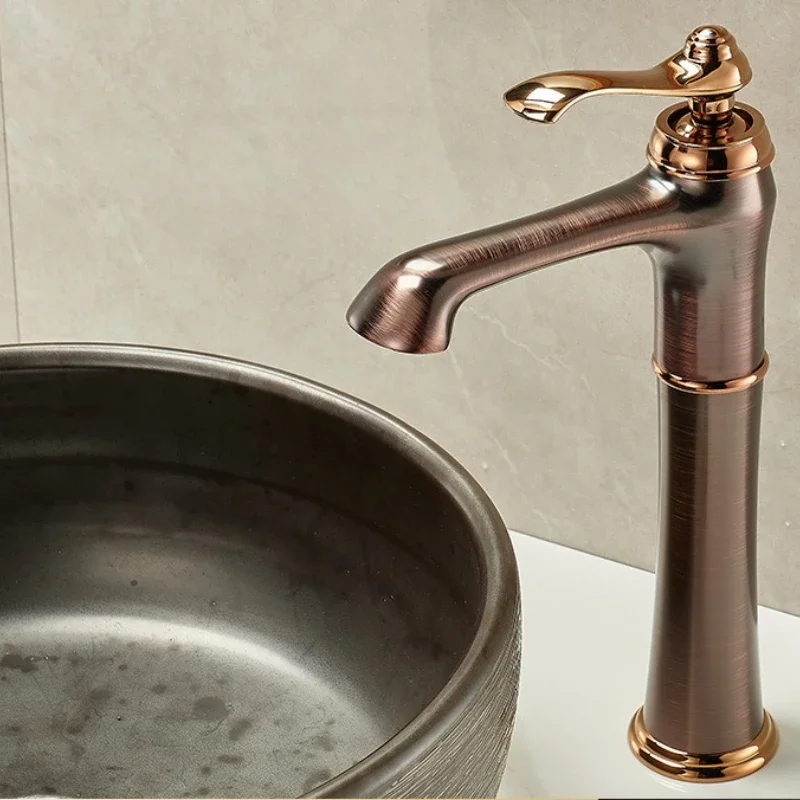 Brass Jade Hot and Cold Taps ORB Brown Bathroom Basin Faucet Mixer Single Hole Rose Gold Sink Basin Faucet