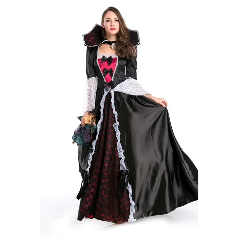 

Luxury Vampire Costumes For Women Evil Queen Medieval Ball Gowns Gothic Black Vampire Costumes Sexy Halloween Cosplay Costumes