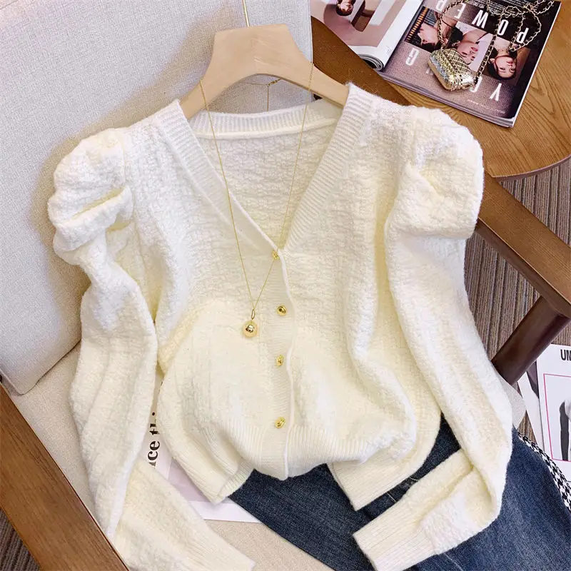 V Neck Knitting Korean Cardigan Spring Autumn New Long Sleeve Slim All-match Youth Sweaters Tops Fashion Elegant Women Clothing