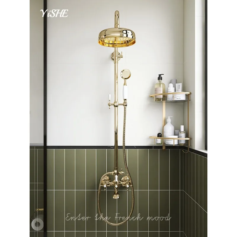 

Французский ретро-душевой набор для дома, медный, с усиленным напором, для ванной комнаты, в американском и европейском стиле