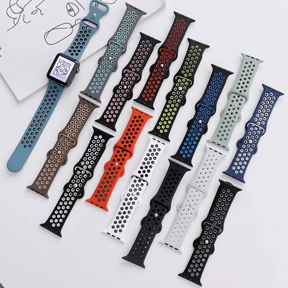 Sport band for Apple Watch strap Ultra-2 49mm Series 9/8/7 41mm 45mm 38 42MM Silicone Bracelet iWatch serie 6 SE 5 4 3 44mm 40mm