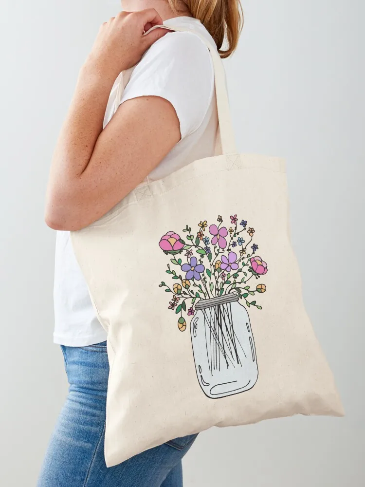 

Mason Jar with Flowers Tote Bag tote bags cloth bags Shopper bag foldable reusable bag supermarket folding