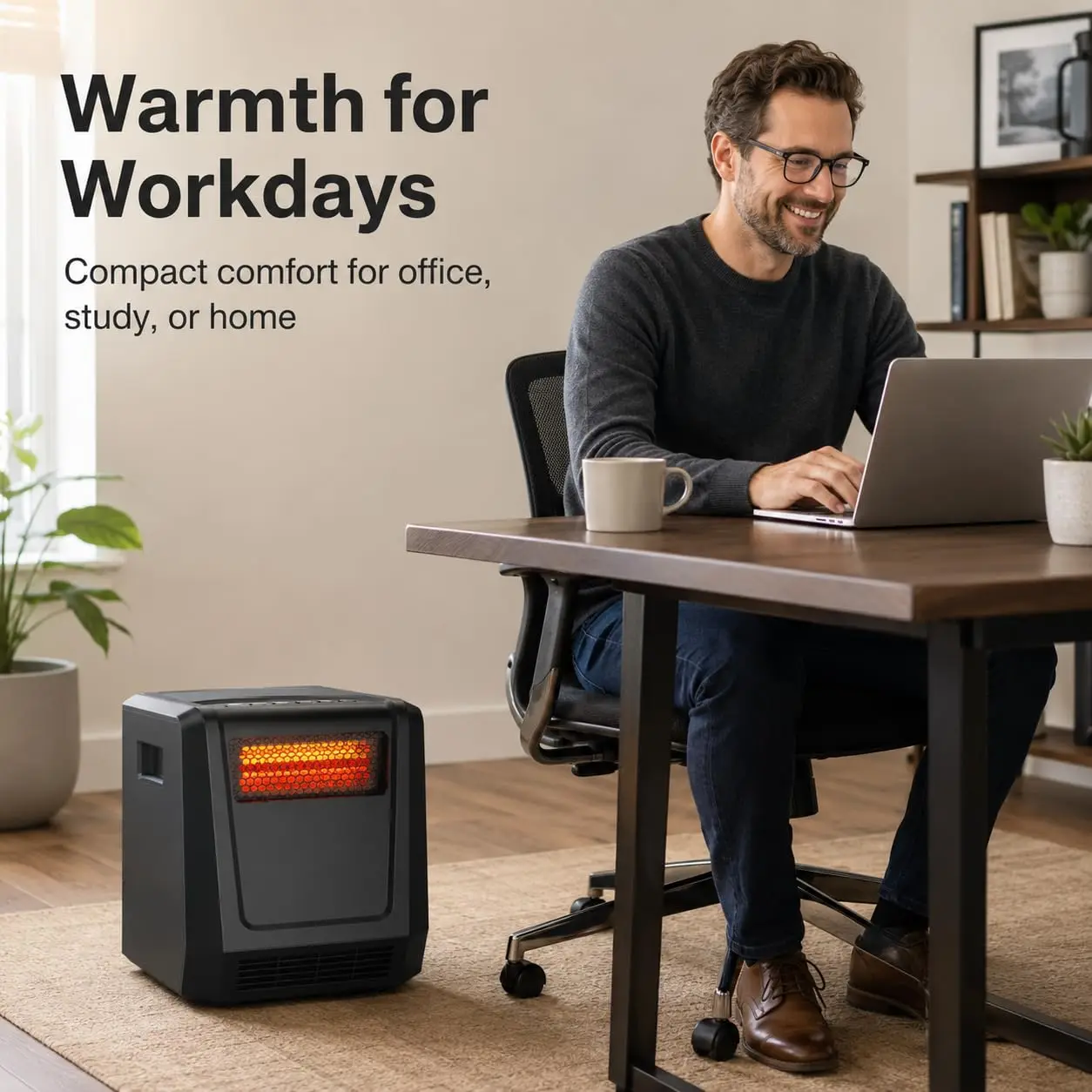Ceramic Fast Heating Space Heater 1500W Portable Indoor Electric Fan Heater With Wide Oscillation Adjustable Thermostat Tip Over And Overheat Protection For Small Room Office Bedroom Desk