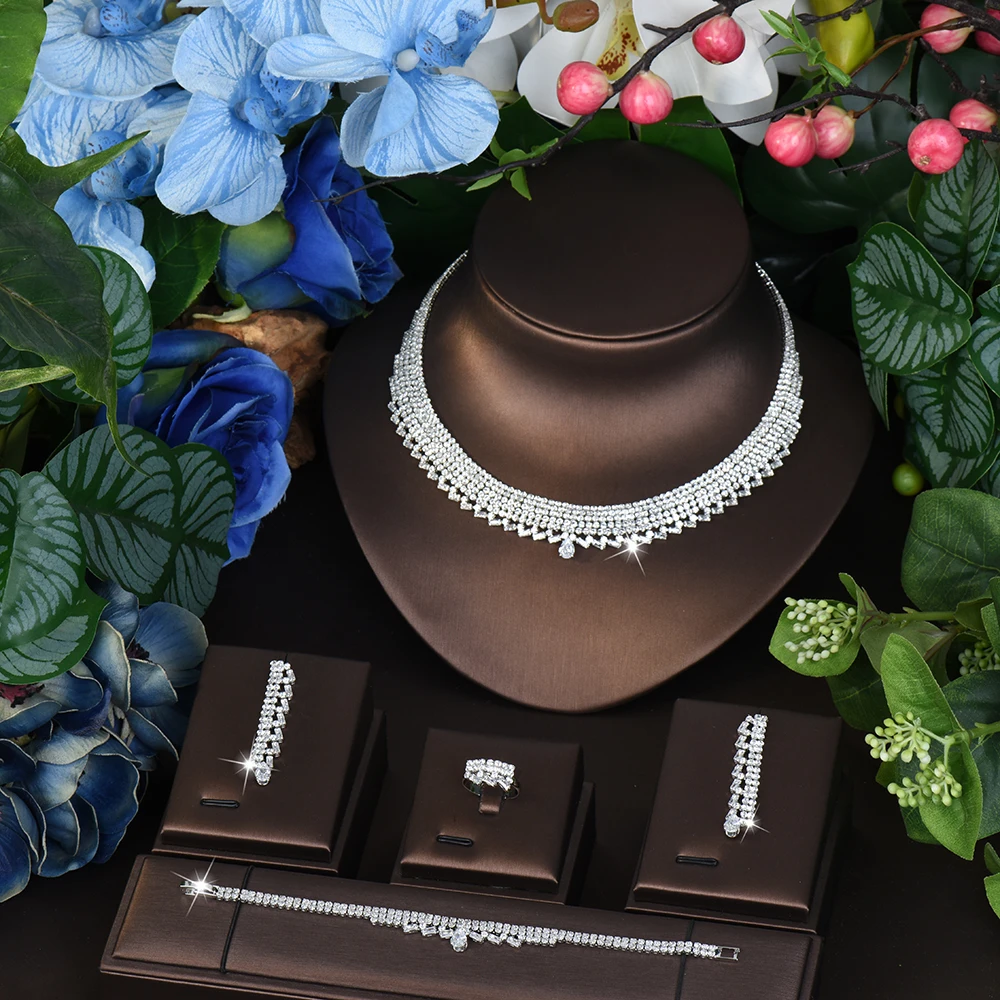 

HIBRIDE New Stunning Beautiful Women Necklace Earrings Jewelry 4 Piece Set for Women Wedding Bridal Holiday Travel Gift S-840