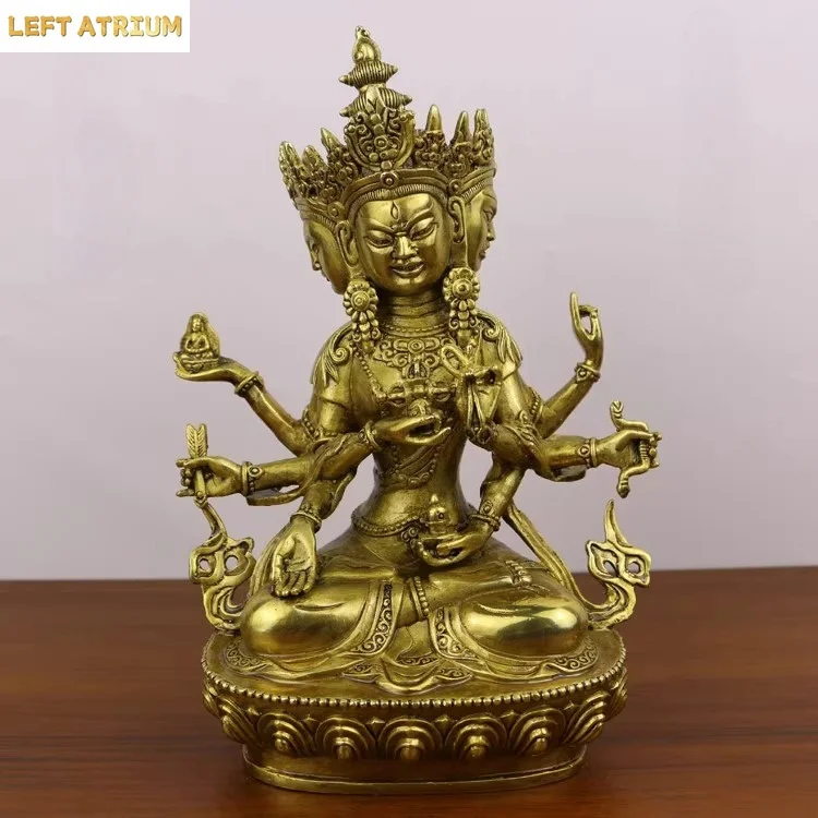 Tibetan and Nepalese Copper Statue of The Three-sided Eight-armed Guardian Buddha Statue of The Holy Mother of Buddha