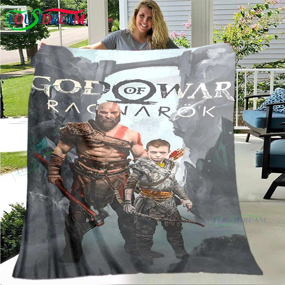 3D Game God of War Pattern Blanket Star Art Flannel Thin Blanket Portable Home Travel Office Lunch Break Blanket Birthday Gift