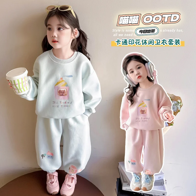 New Girls Fashion Tracksuit Sets Autumn Teen Print Pullover Suits Children Cotton Long Sleeve 2 Pcs Kids Sweatshirt Outfits